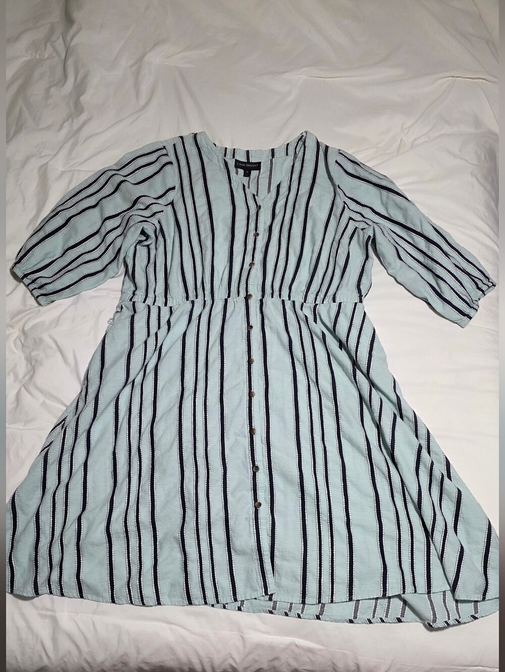 Striped Button-Front Midi Dress in Light Blue